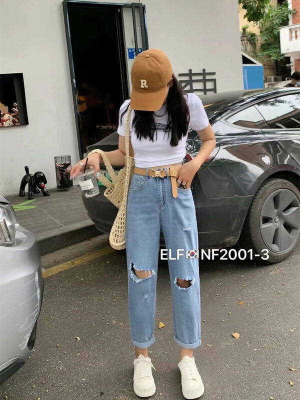 [x2 square] Korean style comfortable jeans with holes (without belt) 2001# ll