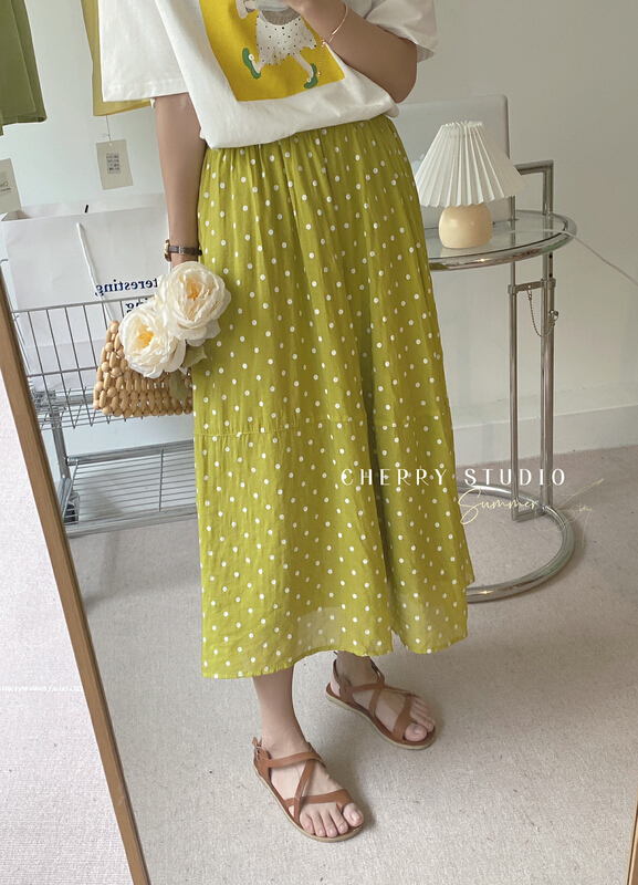 [cherry studio] French Retro High Waist slim wave point skirt 5234# HBx