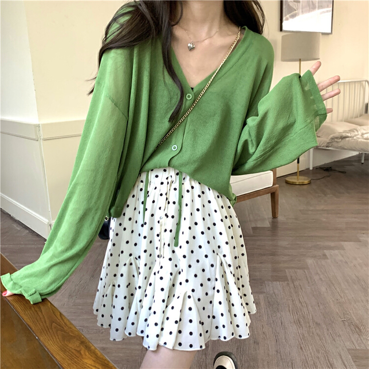 [timely rain] Han Feng ins design feeling sweet wave point high waist thin pleated skirt 47502# WPL
