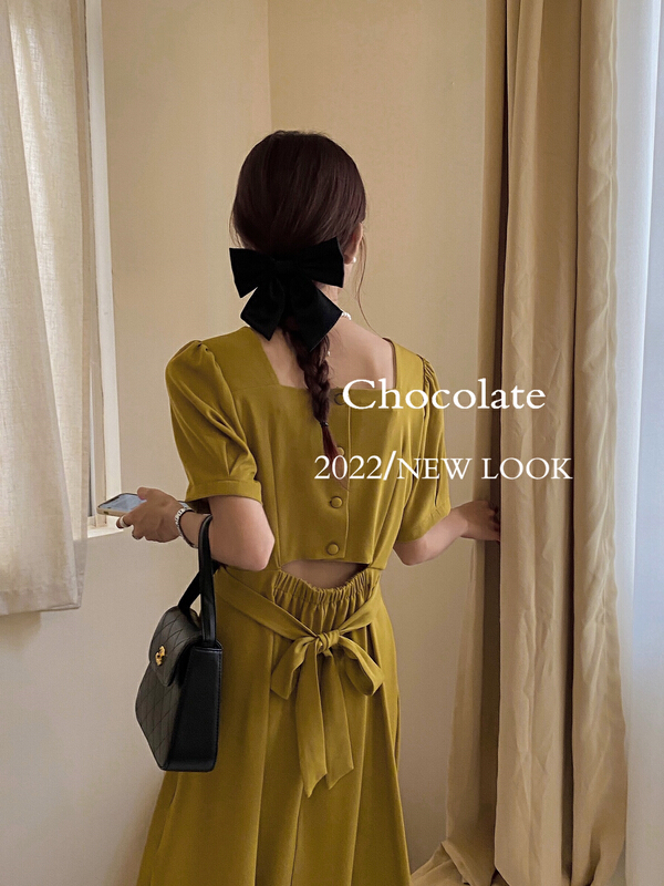 [chocolate] Korean cut-out dress with square neck back (with belt) 28083# ll