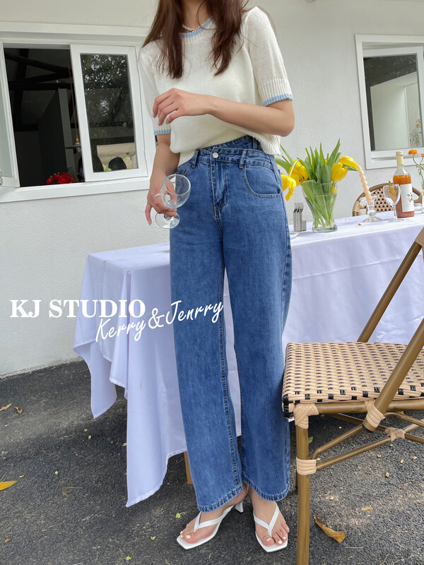 New year in early spring! [kJ] design sense irregular waist Korean version straight tube wide leg jeans 2838# zxl