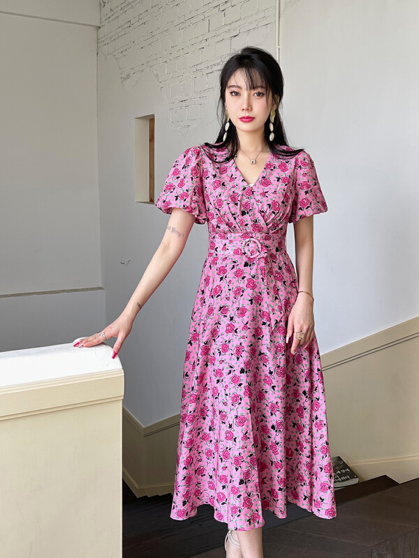 goods in stock! New in early summer! [mi2] floral style versatile dress (with belt) e9284# JJ