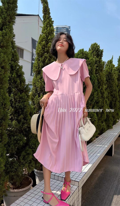 [this] Korean style large lapel pleated slim dress r1110# CSX