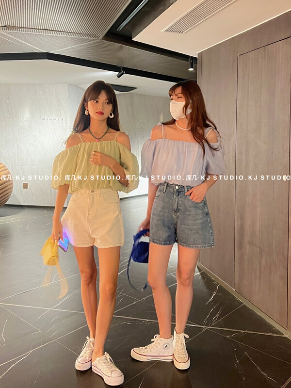 New in early summer! [kJ] simple Korean design inclined POCKET DENIM SHORTS 2876# zxl
