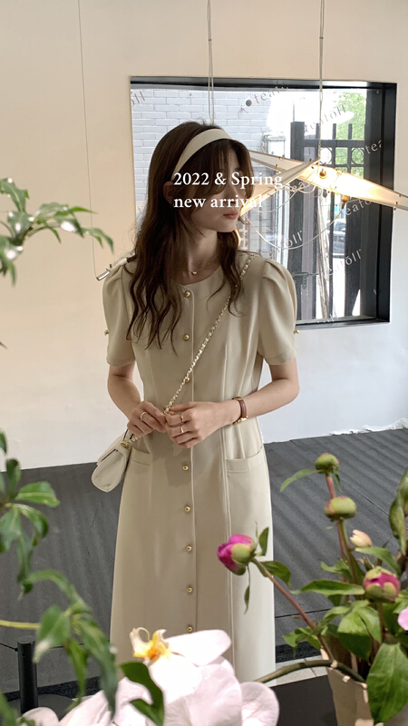 New in early summer! [T.G] simple temperament short sleeve single breasted dress 17268# cqw
