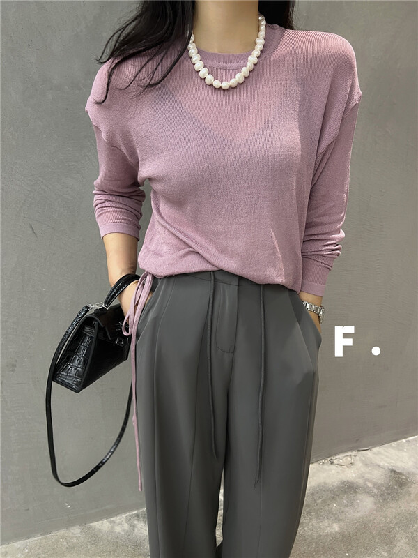 【F】 Korean round neck loose hem drawstring shirt m112# zxx
