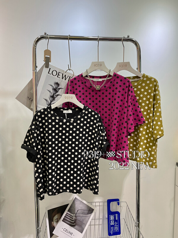 [9319] short style wave point fashion versatile short sleeve T-shirt (T-shirt only) 130# L