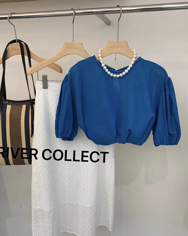 [River collect] simple solid color bubble sleeve blouse 2593# zxl
