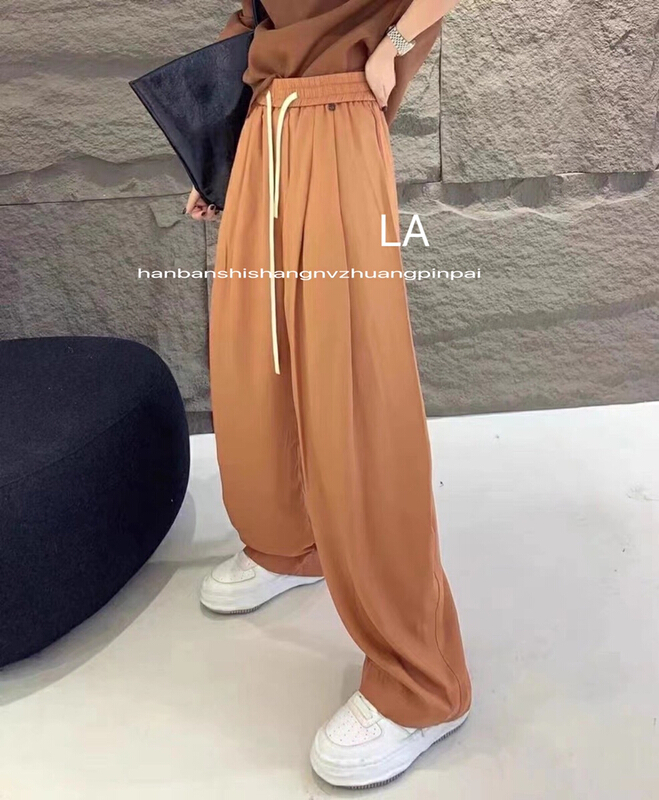 [laqssy] thin vertical ice silk wide leg slim casual pants 0015# zyh