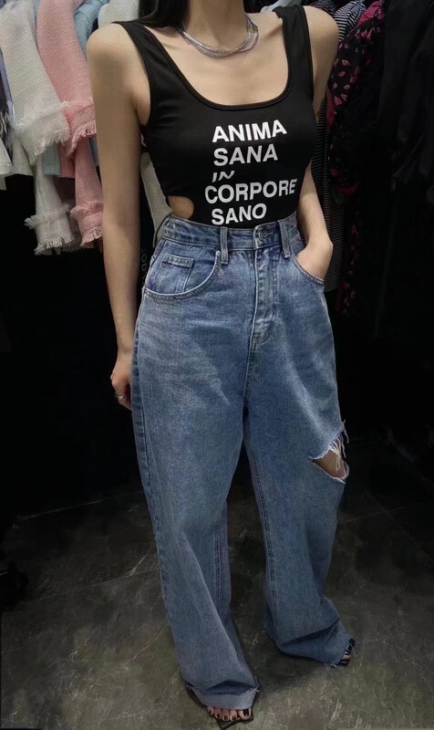 [Yan Zhen] casual design, waistless lettered print, front and back vest / suspender 98404# PCZ