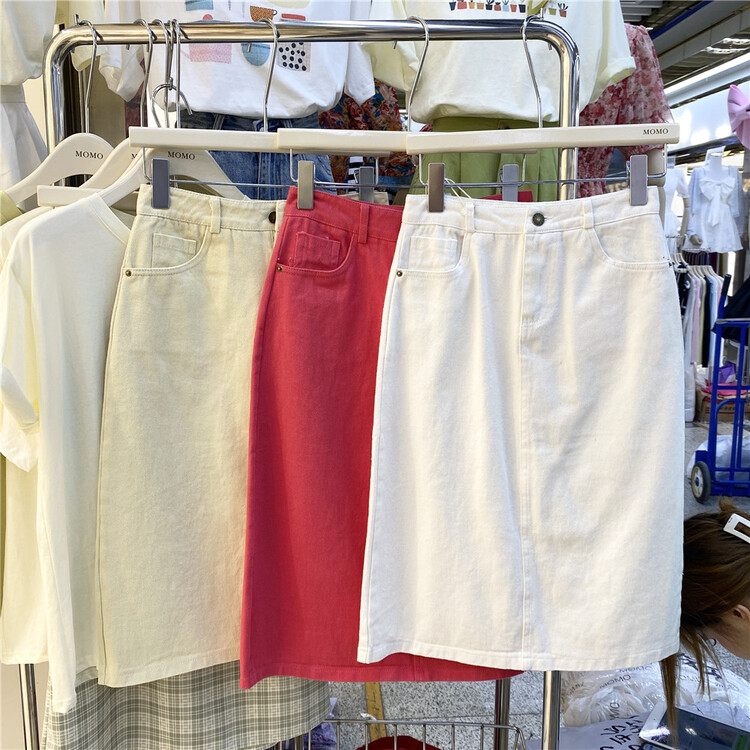 New in early summer! [Momo] high waist slim slit denim strap skirt 9702# HBx