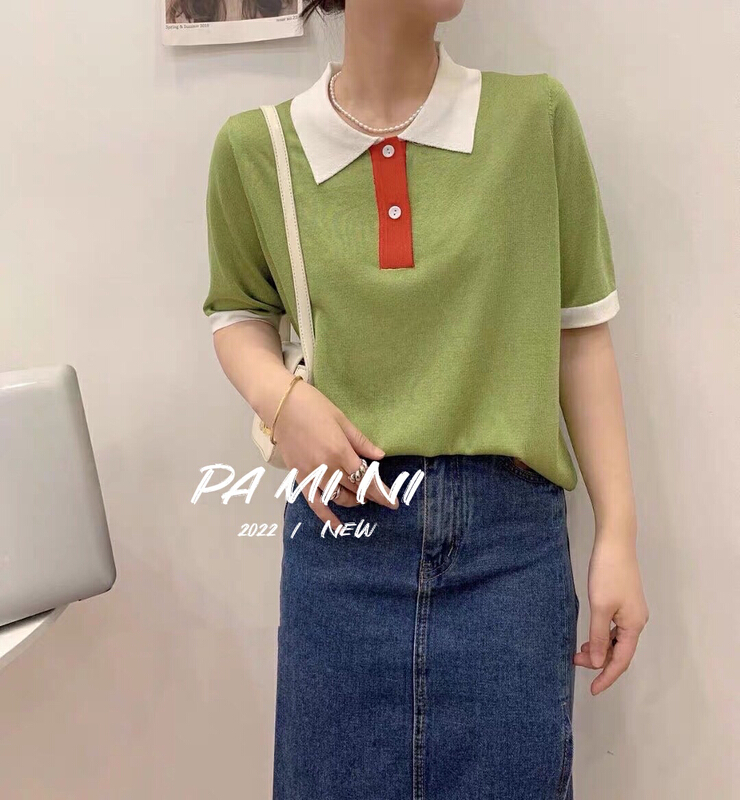 [pamini] color blocking and contrast fashion sweater 9710# Cl