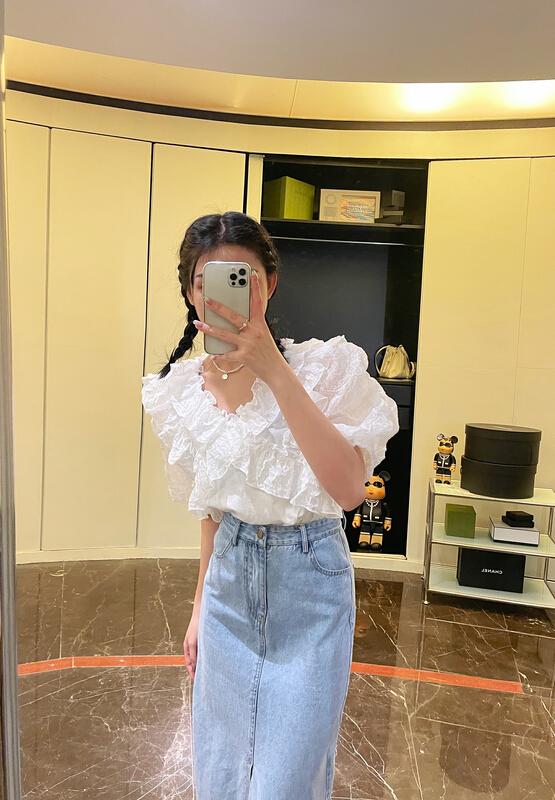 New in early summer! [liger] lady temperament Ruffle design short sleeved blouse 1461# WPL