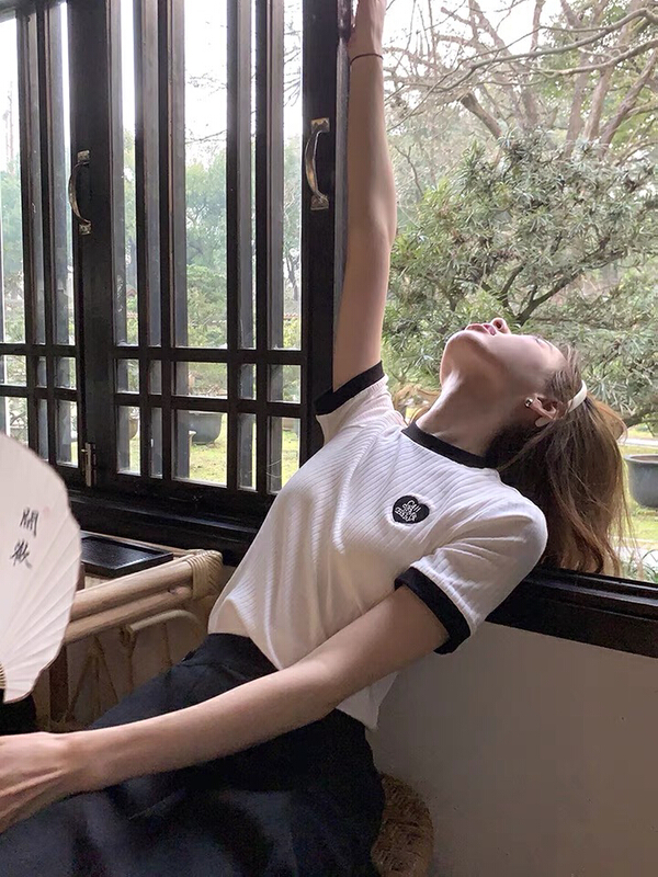 New year in early spring! [four seasons] versatile embroidered white slim fitting short sleeve T-shirt 267# LSL