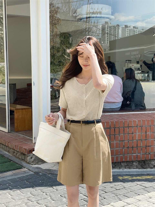 New in early summer! [acme group] Korean loose and thin solid color versatile casual shorts (with belt) 0950# CLS