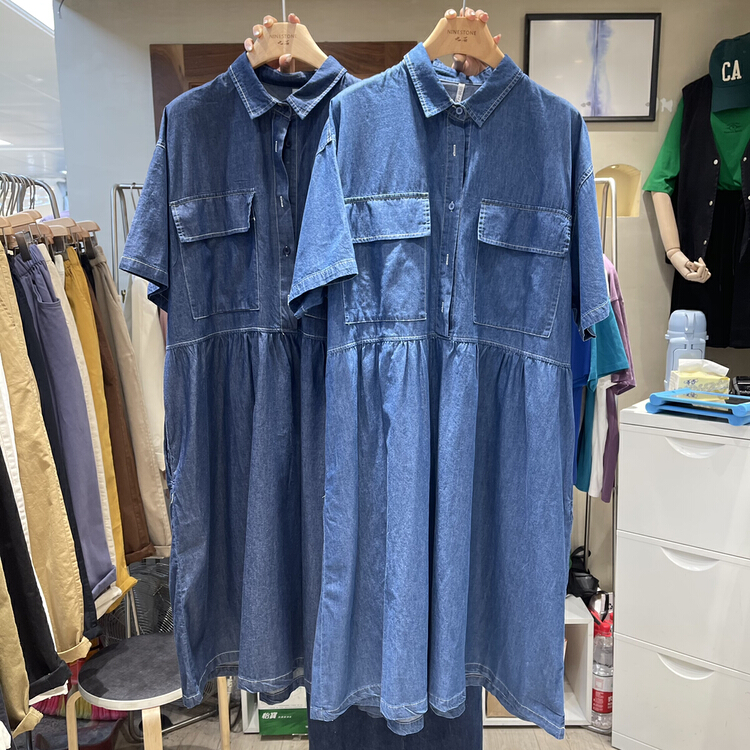 [fabric] Korean fashion casual denim short sleeve dress 592023# XYY