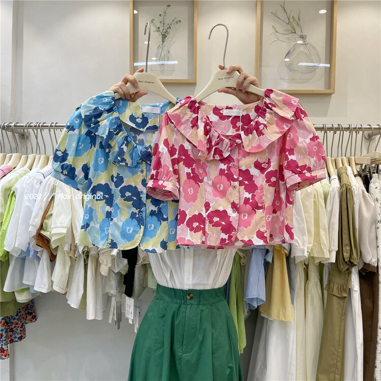 goods in stock! New in early summer! [Max original] small fresh broken flower doll collar shirt 98112# HBx