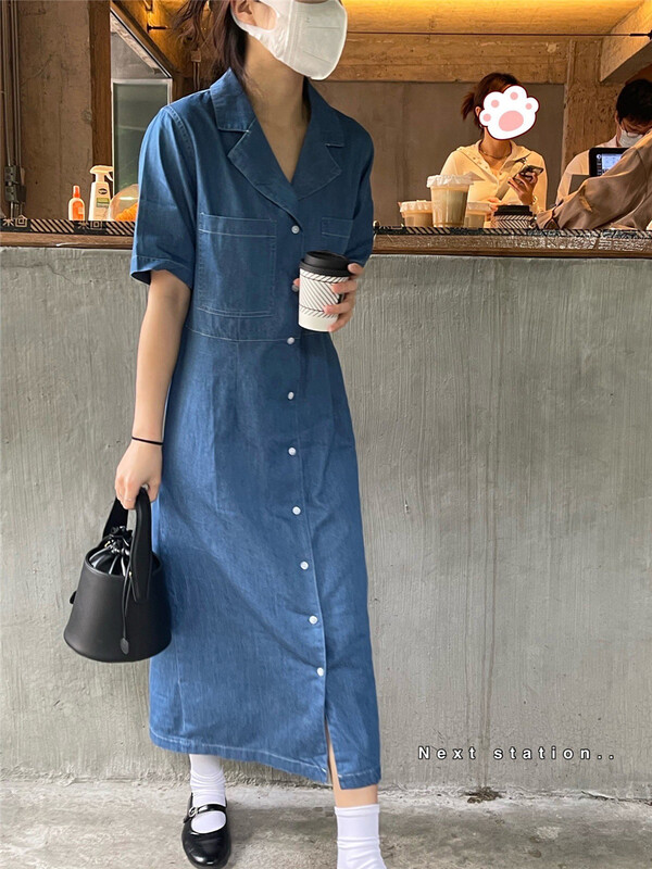 [next station] Korean casual loose denim dress 22179# ZSY