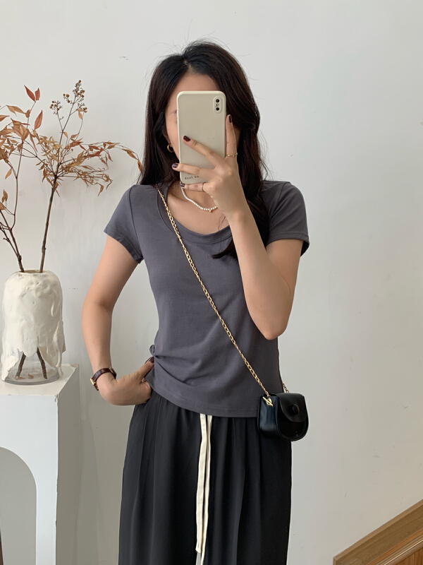 [victory. 2] U-neck simple and versatile short sleeve T-shirt d011# WPL