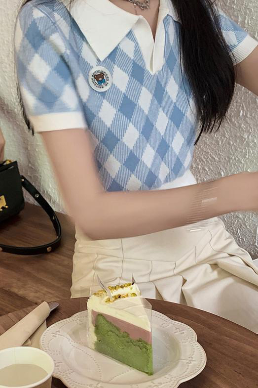 [f · P] college style polo collar contrast Lingge versatile T-shirt 45608# HBx