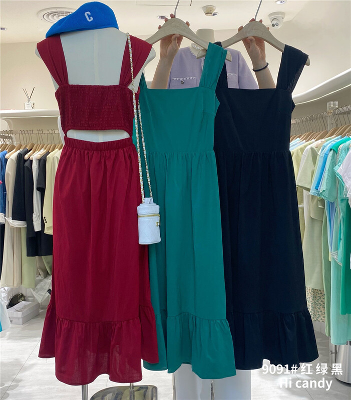 New in early summer! [hi candy] Korean style simple net color suspender dress b9091# lwy