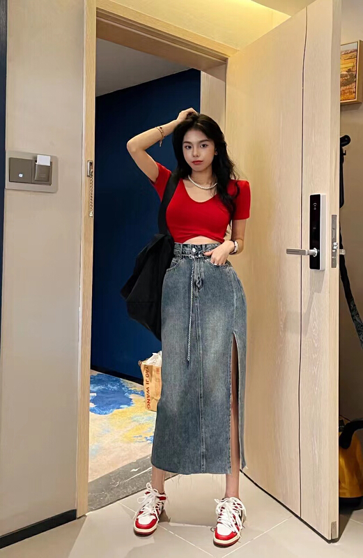[Dido] retro style denim skirt (with waist chain) 1610\lsw