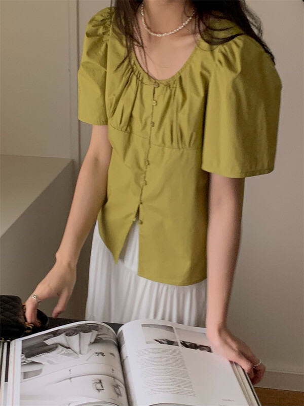 goods in stock! [Gabrielle] Korean version single breasted versatile blouse b2236# zxl