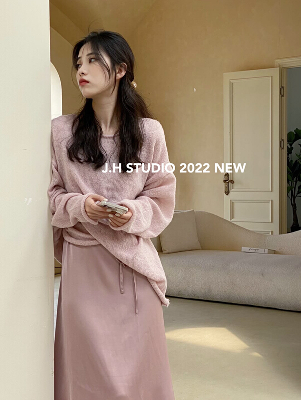 New year in early spring! [JH] net red solid color Pullover Sweater + suspender Dress Set (with belt) (only set for sale) 41048# PCZ