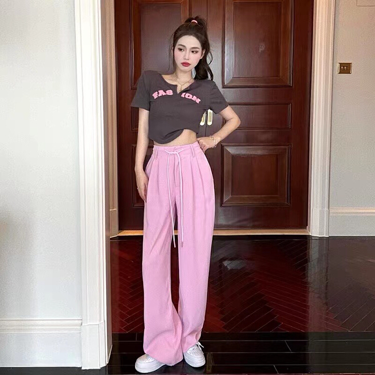 New in early summer! [c.x Chuxin] letter print slim fitting short sleeve T-shirt + high-grade loose wide leg leisure suit k808# WTT