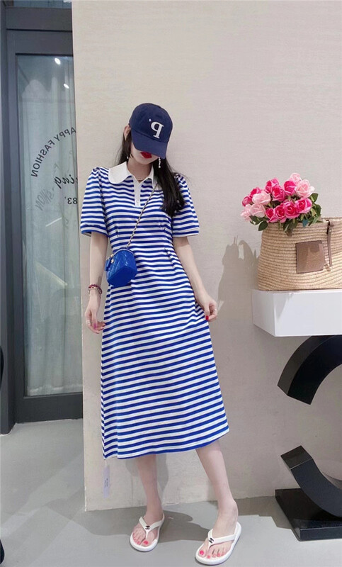 goods in stock! New in early summer! [CCJ] Korean casual stripe bubble sleeve dress 8457# hjy