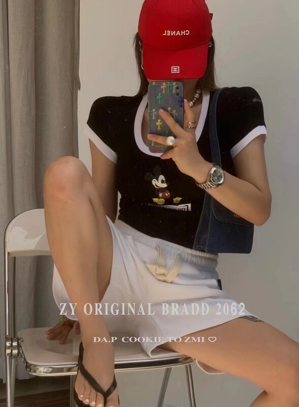 [ZY] stretch Mickey print Pullover short sleeve T-shirt 2062# WTT