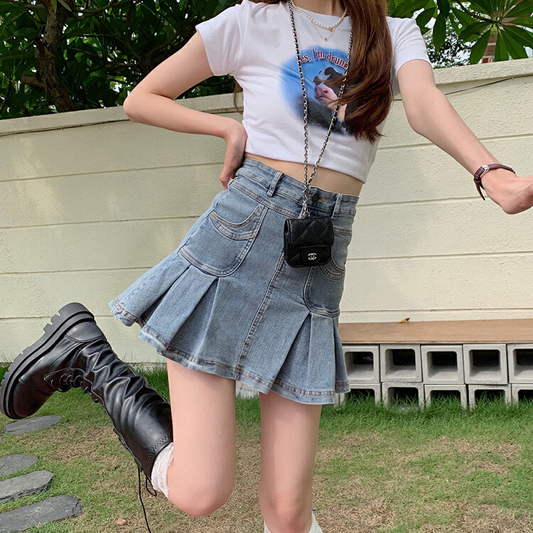[timely rain] Han Feng ins Retro High Waist loose pleated skirt pants v117# WPL