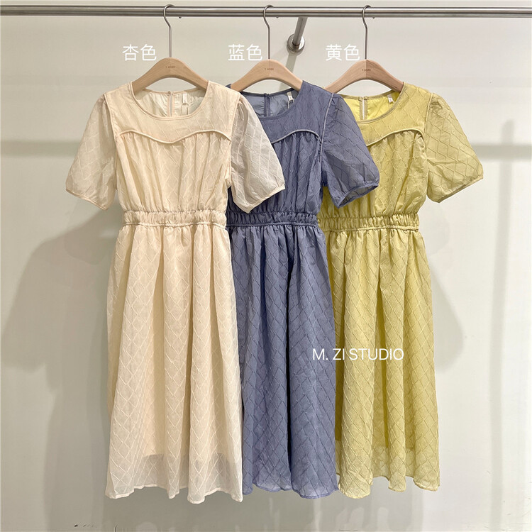 [m.zi studio] temperament round neck waist shrink thin dress 6889\hbx