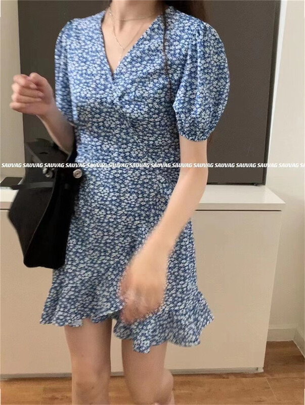 [sauvag] temperament V-neck floral dress 925# L