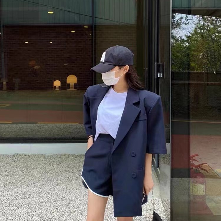 [I do do] Korean fashion suit + color contrast slim casual shorts suit 8132# cqw