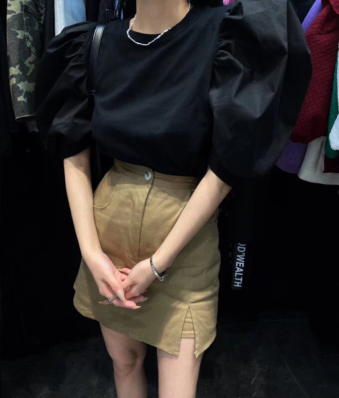 [buyer Yan Xuan - God of wealth] Korean style bubble sleeve short shirt (excluding necklace) 2039# Cl