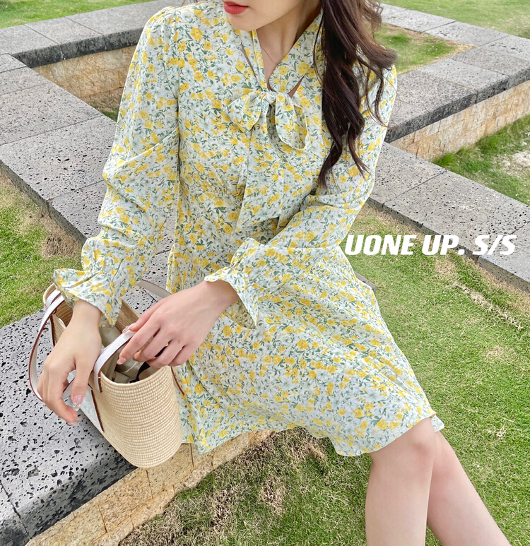 早春上新！【UONE】溫柔風綁帶飄逸碎花連衣裙(只賣連衣裙)  98227#  LSL