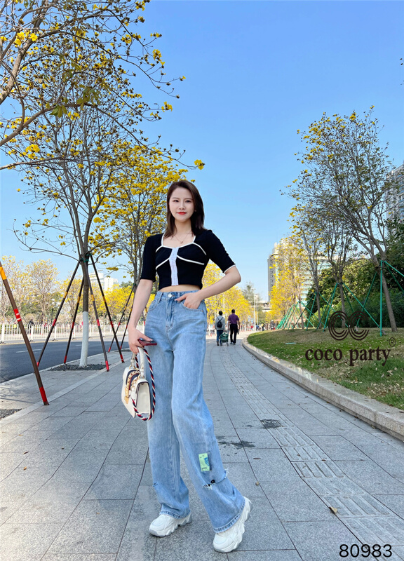 [CC] knee hole straight baggy jeans 80983# XYJ