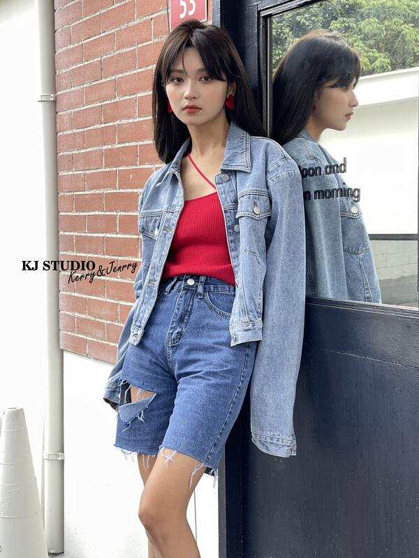 New year in early spring! [kJ] Korean cut hole five point straight denim shorts 2835# zxl