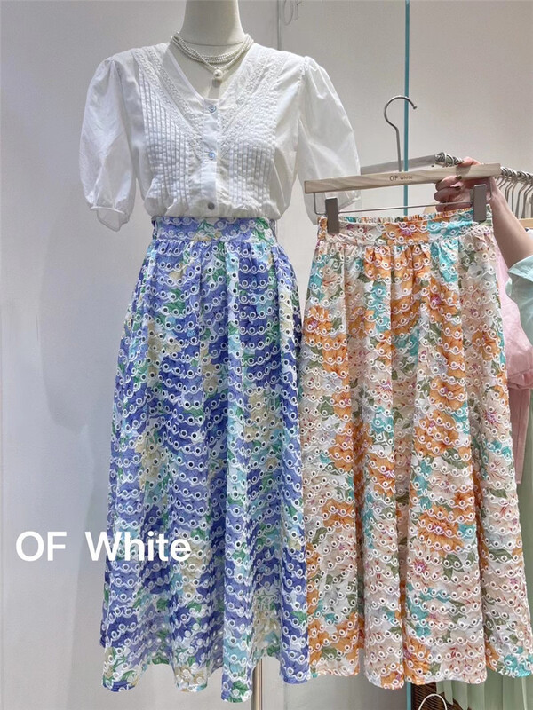 goods in stock! New in early summer! [of white] Korean Ladies' floral hollow out skirt 881237# hjy