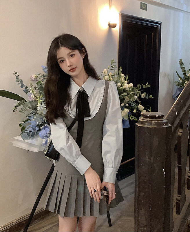 New year in early spring! [RM. HH] bow, academic style design, fake two-piece dress (with collar rope) 215-1# ozq