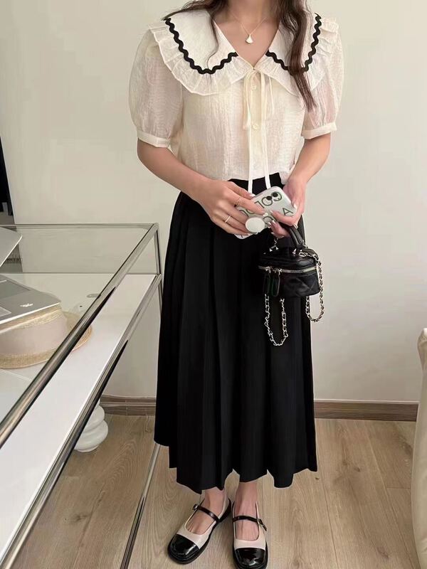 [I-D] Korean baby collar color matching shirt ys6001# ll