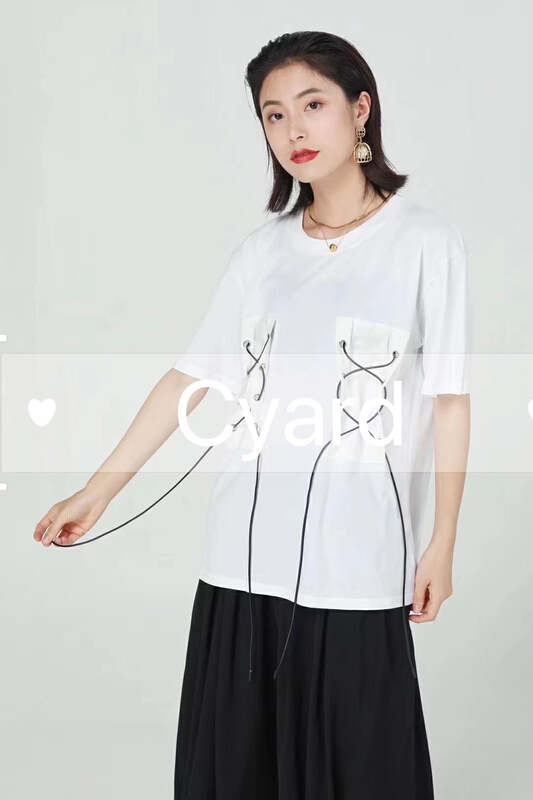 [cyard] niche design fashion short sleeve T-shirt (with decorative rope) 81682# L