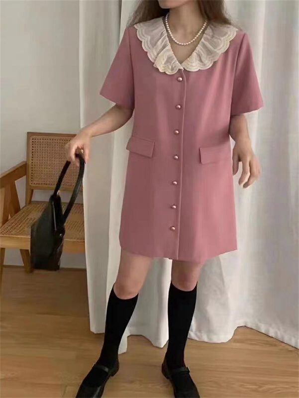 New in early summer! [IU room] little woman doll collar single breasted dress 6068# XYY