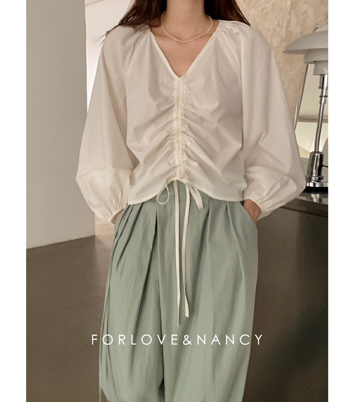 goods in stock! New in early summer! [FN] Korean V-neck drawstring shirt la2xa5069n# cqw