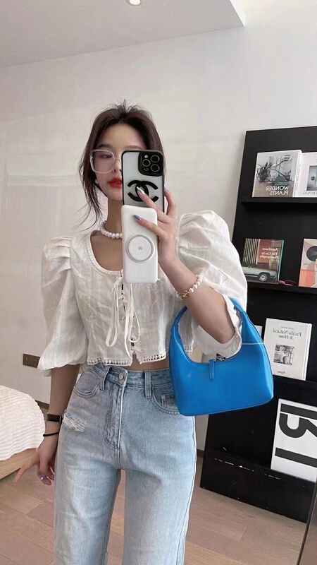 [show] French Style Bubble Sleeve lace up short shirt 88291# ozq