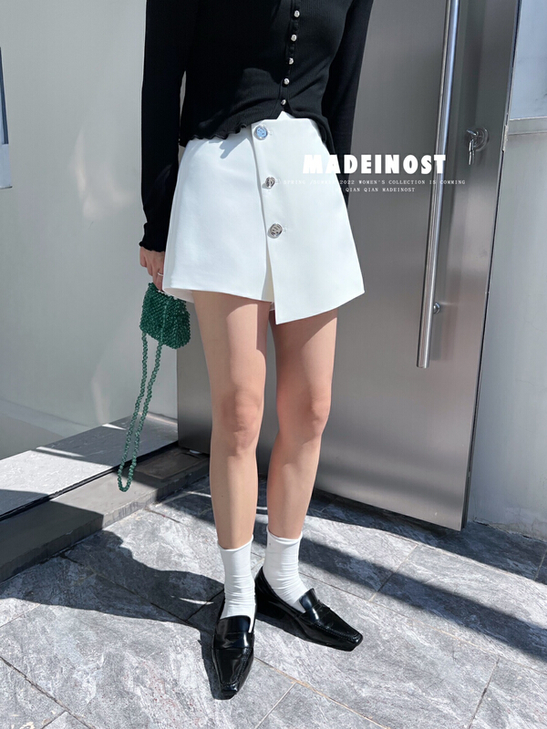 [OSHA madeinost] metal buckle fake two pieces of versatile skirt pants 86137# ll