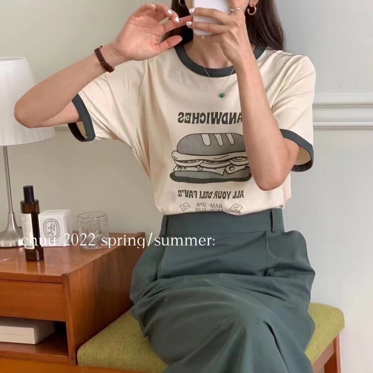 [chuu] Korean letter contrast short sleeve T-shirt 61165# HBx