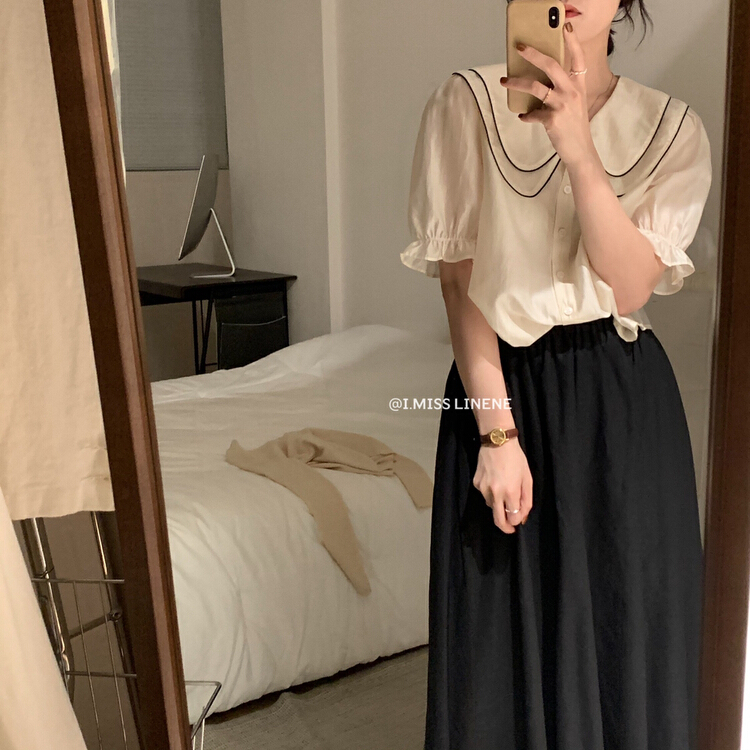 New in early summer! [Imiss] Korean doll neck color matching fairy short sleeved shirt cx6295# LSW