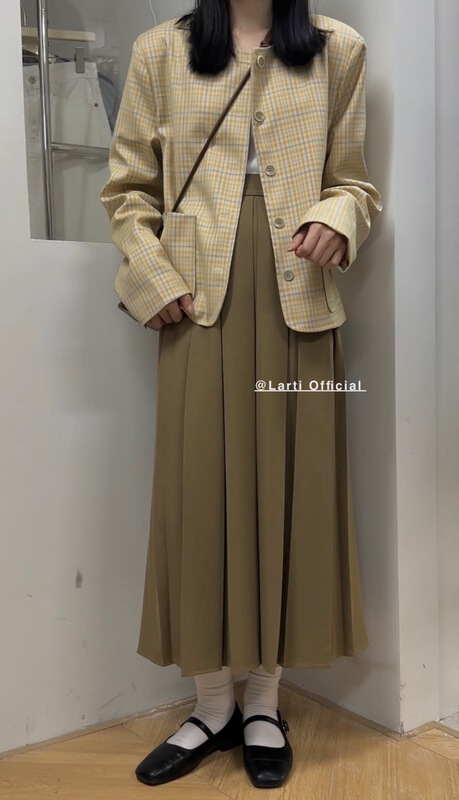 Early spring! [larti] Korean round neck Plaid short coat 88832# ll